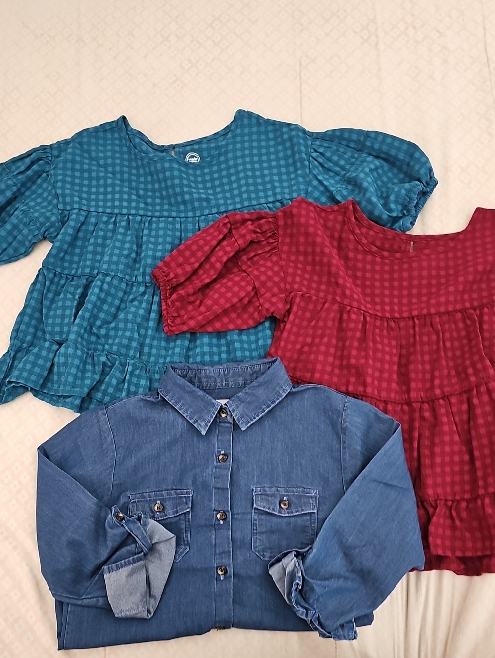 Girls' Teal & Raspberry Tiered Tops and Denim Shirt